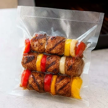 100 штук рифленых вакуумных пакетов 20х15 см для хранения продуктов из полиэтилена