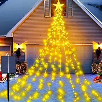 Гірлянда Штора із зіркою від сонячної батареї, 2 м, 190 LED, Теплий білий