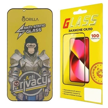 Защитное стекло Apple iPhone 13/13 Pro/14 Чёрное 2.5D Anti-Static Privacy (0.3 мм)