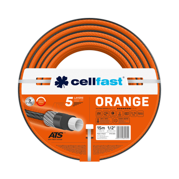 Шланг для полива Cellfast ORANGE TSV 1/2'' 15 м – прочный, износостойкий, легкий и гибкий для ежедневного полива.