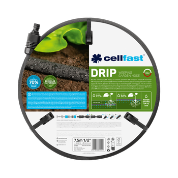 Капельный шланг Cellfast DRIP TSV 1/2''7,5м – прочный, износостойкий, легкий и гибкий для ежедневного полива.