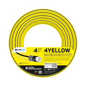 Шланг для полива Cellfast 4YELLOW TSV 3/4" 50 m – прочный, износостойкий, легкий и гибкий для ежедневного полива.