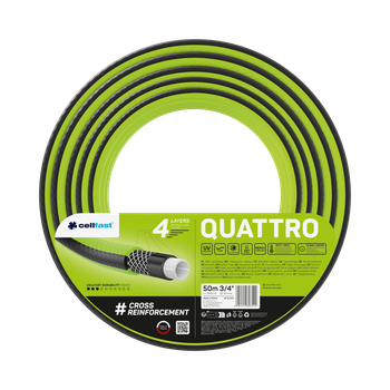 Шланг для полива Cellfast QUATTRO TSV 3/4" 50 м – прочный, износостойкий, легкий и гибкий для ежедневного полива.