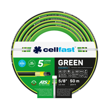 Шланг для полива Cellfast GREEN TSV 5/8'' 50 м – прочный, износостойкий, легкий и гибкий для ежедневного полива.