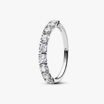 Серебряное кольцо Pandora «Половина вечности» Серебряное кольцо Пандора с камешками Паве 16 мм 17.2 мм