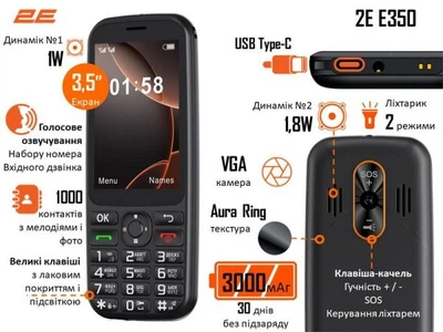 Мобильный телефон 2e e350 черный (694743656879)