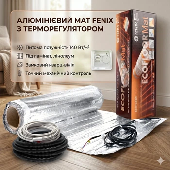 Теплый пол под ламинат Fenix ALMAT 140 Вт/м2 алюминиевый нагревательный мат с механическим термостатом комплект 2,0 м2 (280 Вт)