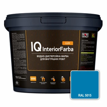 Інтер’єрна миюча матова фарба VAMIUT IQ InteriorFarba LUX, RAL 5015 (Небесно-синій), 10 л
