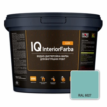 Інтер’єрна миюча матова фарба VAMIUT IQ InteriorFarba LUX, RAL 6027 (Світло-зелений), 10 л