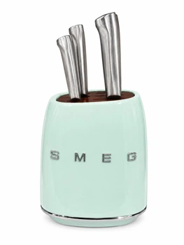 Набір кухонних ножів на підставці Smeg 7 предметів м'ятний