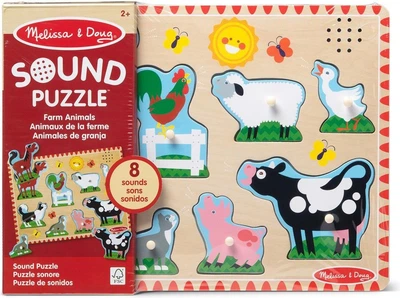 Пазл дерев'яний Melissa & Doug Сільськогосподарські тварини зі звуками 8 елементів 806128 (0681147005303)