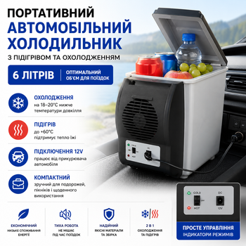 Портативний автомобільний холодильник Portable Electronic з підігрівом та охолодженням 6 л Міні-холодильник для авто