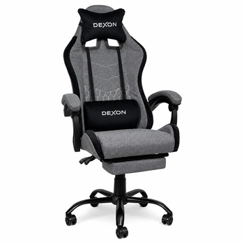 Геймерське крісло DEXON ORION X G-063 з підставкою для ніг, з тканини+подушки велюр, металева хрестовина, Сірий