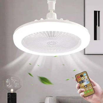 LED лампа-вентилятор 2 в 1 E27 5 лопастей с пультом ДУ таймер LED подсветка 30 Вт (LC0005)