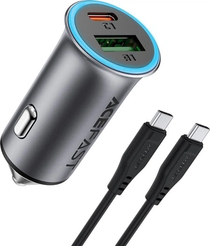Автомобільний зарядний пристрій Acefast B16 95W (USB-A+USB-C) dual port metal car charger set (P5) Metal Gray (6974316285304)