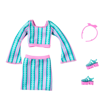 Одежда для кукол Барби Зелено-розовый костюм в полоску Barbie Fashion Pack Striped Set (HYV19) (HYV19)