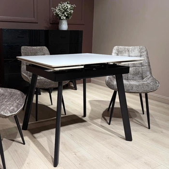 Стіл обідній, розкладний 4-6 місць 190 см Hugo, Pure white ceramic top black base