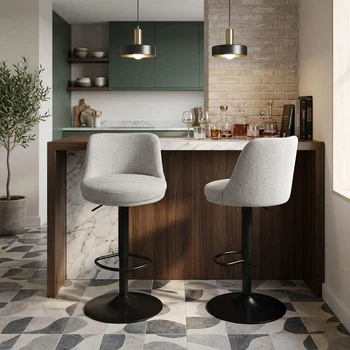 Комплект х 2-х барних стільців поворотних, регульованих по висоті Naive, Marble linen black base