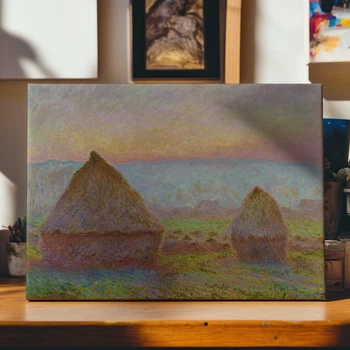 Інтер'єрна картина Стіжки сіна та вечірнє сонце, Клод Моне, Claude Monet, Grainstacks at Giverny, 29×42 см (id6891)