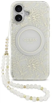 Чохол Guess IML Flowers Electro Pearl Strap MagSafe для iPhone 17 білий (GUE004899)