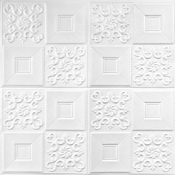 Декоративна 3D панель самоклеюча 70x70 см біла м’яка панель для стін та стелі під плитку вологостійка