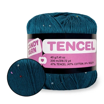 Пряжа з тенселом і паєтками Candy-Yarn Tencel, Синій №1012 бавовна з тенселом, пряжа для літніх виробів