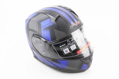 Шлем модуляр с откидным подбородком, выдвижные очки BLD-162 S (55-56см), чёрно-синий мат