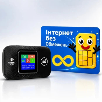 Высокоскоростной модем/роутер USB WI-FI 3G/4G/5G/ LTE MF 688 з активным монитором + Безлимитный стартовый пакет Киевстар интернет Черный