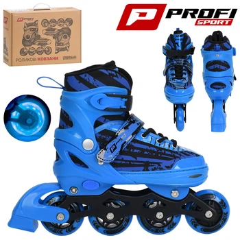 Ролики дитячі Profi Roller A4162-M-BL (розсувні, розмір 35-38, колеса 4/Ø68 мм/PU, в один ряд, гальмо заднє, підсвітка)