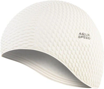 Шапочка для плавания AQUA SPEED Bombastic, для длинных волос, латексна, белая, универсальный размер OSFM (104-05)