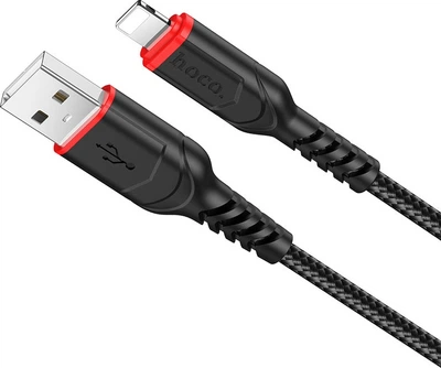 Кабель Hoco X59 USB to iP 2.4A, 1 м, nylon, TPE connectors Black (6931474744869)