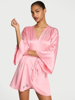 Халат Victoria’s Secret Twinkle Heart Satin Short Robe М/L Рожевий (27178739D)
