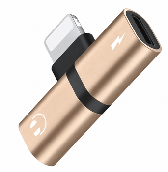 Адаптер для одновременной зарядки и музыки Audio Charge Adapter 2 в 1 для iPhone XR XS X 8 7 Gold