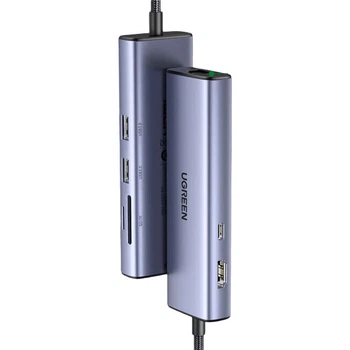 Док-станция расширения UGREEN Type-C, док-станция расширения HDMI, конвертер для зеркального отображения экрана, сетевой концентратор, кард-ридер, совместима с ноутбуками Apple Mac 16/17 и Huawei, Thunderbolt 4.