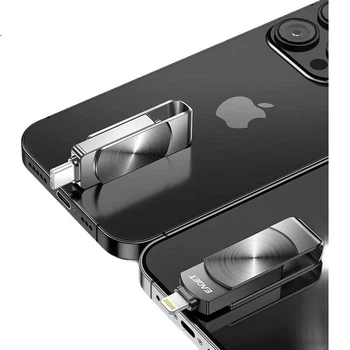 USB-флеш-накопичувач EAGET 512 ГБ з інтерфейсом Lightning/Type-C для телефонів Apple та Android, офіційний сертифікований MFI Apple, резервне копіювання однією клавішею для телефону та комп'ютера, подвійного використання, чорний