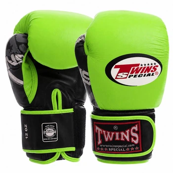 Перчатки боксерские кожаные на липучке Twins Classic 0269 размер 12 унций Neon Green
