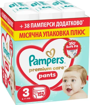 Подгузники-трусики Pampers Premium Care Pants Размер 3 (6-11 кг) 152 шт (8006530315869)