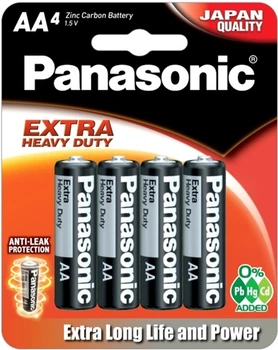 Батарейка Panasonic Extra Heavy Duty угольно-цинковая AA(R6) блистер, 4 шт (R6NPT/4B)
