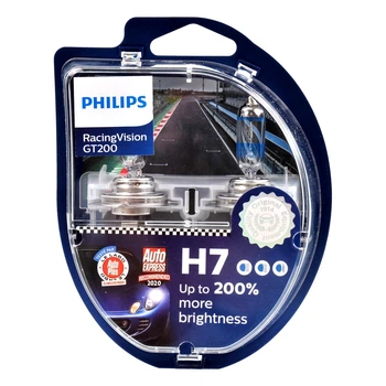 Автолампа галогенова PHILIPS RacingVision GT200 H7 PX26d 55W 12V прозоро-блакитна 12972RGTS2 (12972RGTS2)
