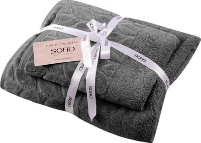 Набор 2 махровых полотенца Soho для ванной 50х90 + 70х140 см Leaves Dark Gray (50*90+70*140 Leaves Dark Gr)