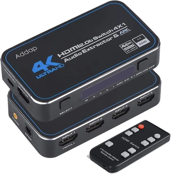 HDMI коммутатор | свитч на 4 порта Addap HVS-04, четырехнаправленный видео переключатель 4К, с поддержкой ARC, Black