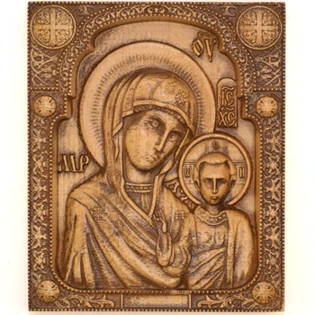 Різьблена ікона "Богородиця та Ісус", 14x12 см