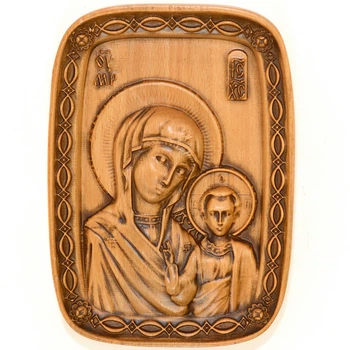 Різьблена ікона "Богородиця та Ісус", овальна, 17х12 см