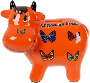 Копилка керамическая Коровка Скарбничка бажань 14х17см оранжевая Bona DP73598