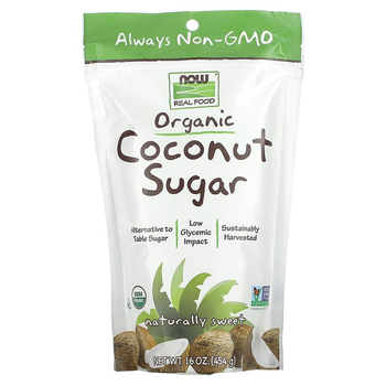 Органический кокосовый сахар NOW Foods, Real Food "Organic Coconut Sugar" натуральный сахарозаменитель (454 г)