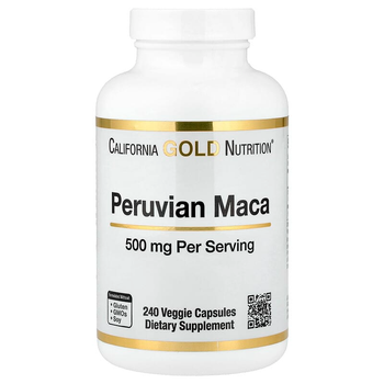 Перуанская мака California GOLD Nutrition "Peruvian Maca" органический корень для здоровья либидо, энергии и хорошего самочувствия, 500 мг (240 растительных капсул)