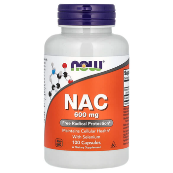 N-ацетилцистеїн NOW Foods "NAC" з селеном та молібденом, 600 мг (100 рослинних капсул)