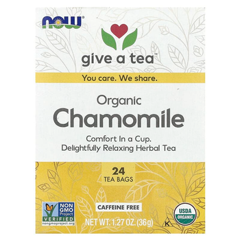 Чай з ромашкою NOW Foods, Real Tea "Organic Chamomile" без кофеїну, 24 пакетики (48 г)