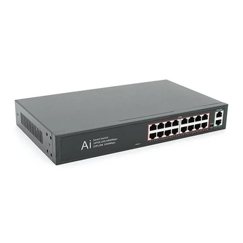 POE комутатор гігабітний Merlion 16 POE 10/100/1000 + 2 RJ45 10/100/1000 вбудований блок живлення 52V 4.8A (UG-41641)