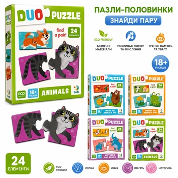 Пазлы-половинки DODO «Найди пару: Животные» — 24 элемента, развивающая игра 18+ мес.